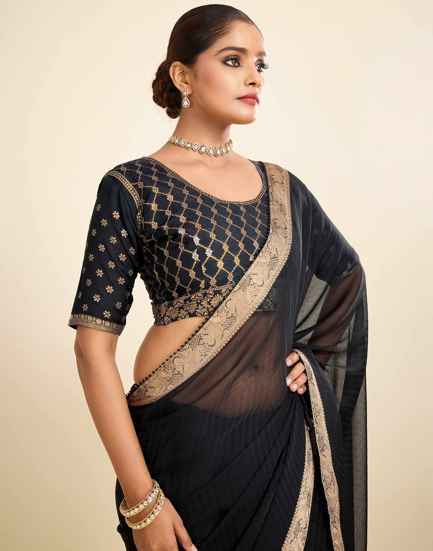 Black Chiffon Lace Saree