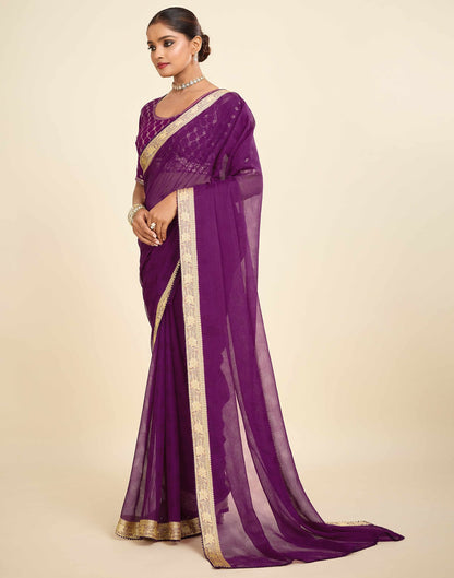 Purple Chiffon Lace Saree