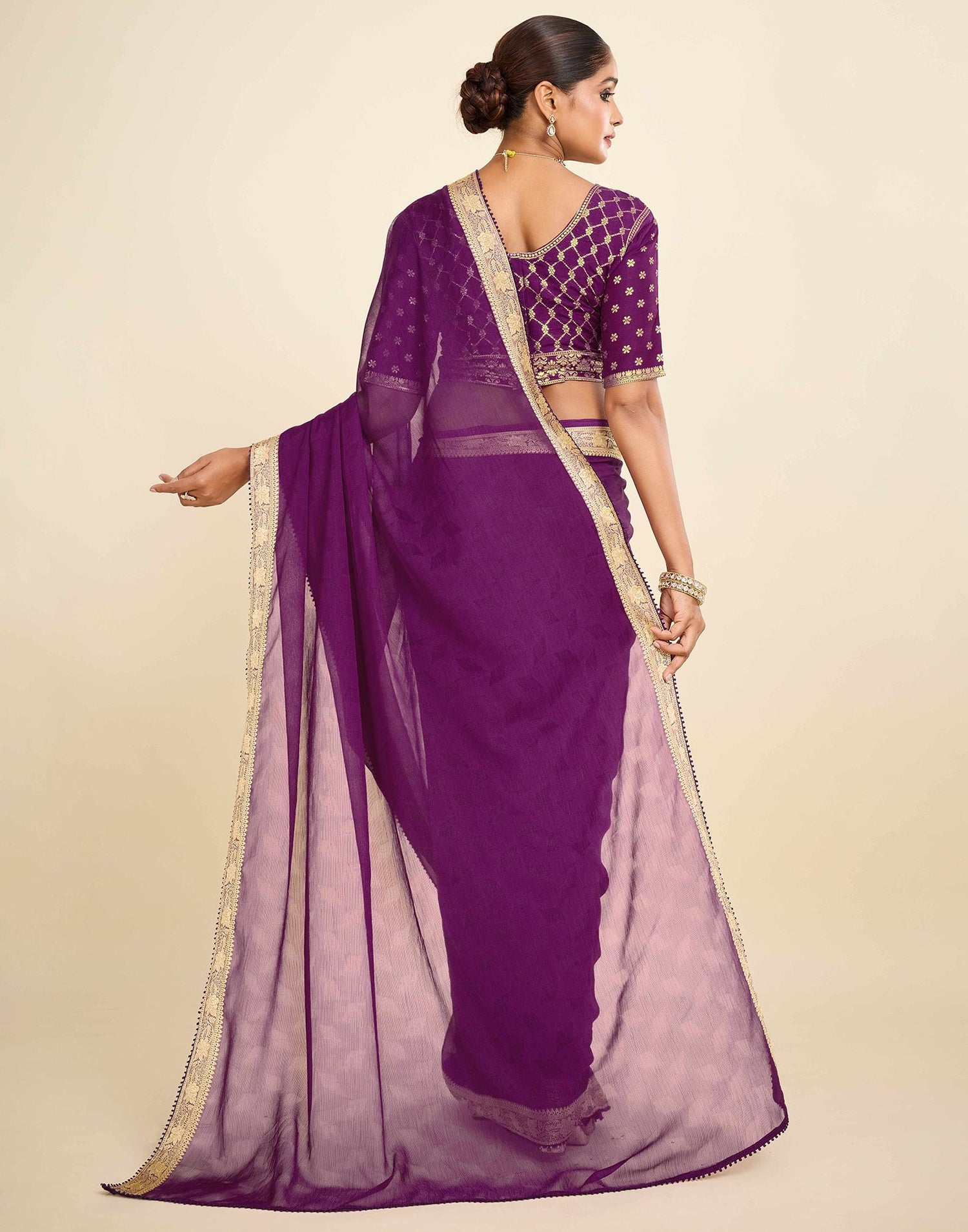 Purple Chiffon Lace Saree
