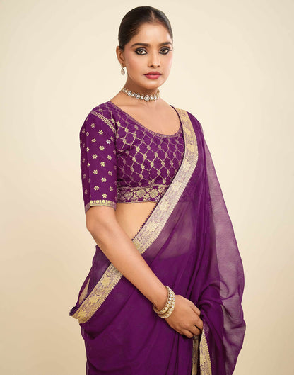 Purple Chiffon Lace Saree