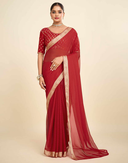 Red Chiffon Lace Saree
