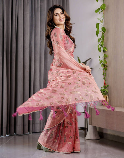 Blush Pink Shimmer Chiffon Foil Printed Saree