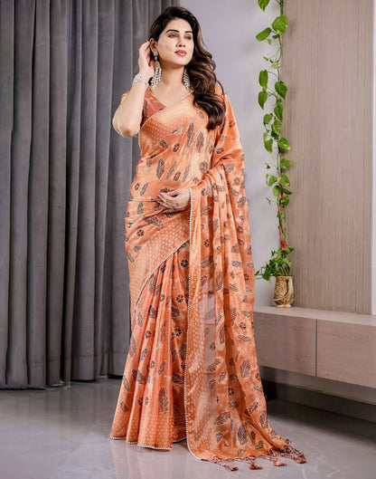 Orange Shimmer Chiffon Foil Printed Saree