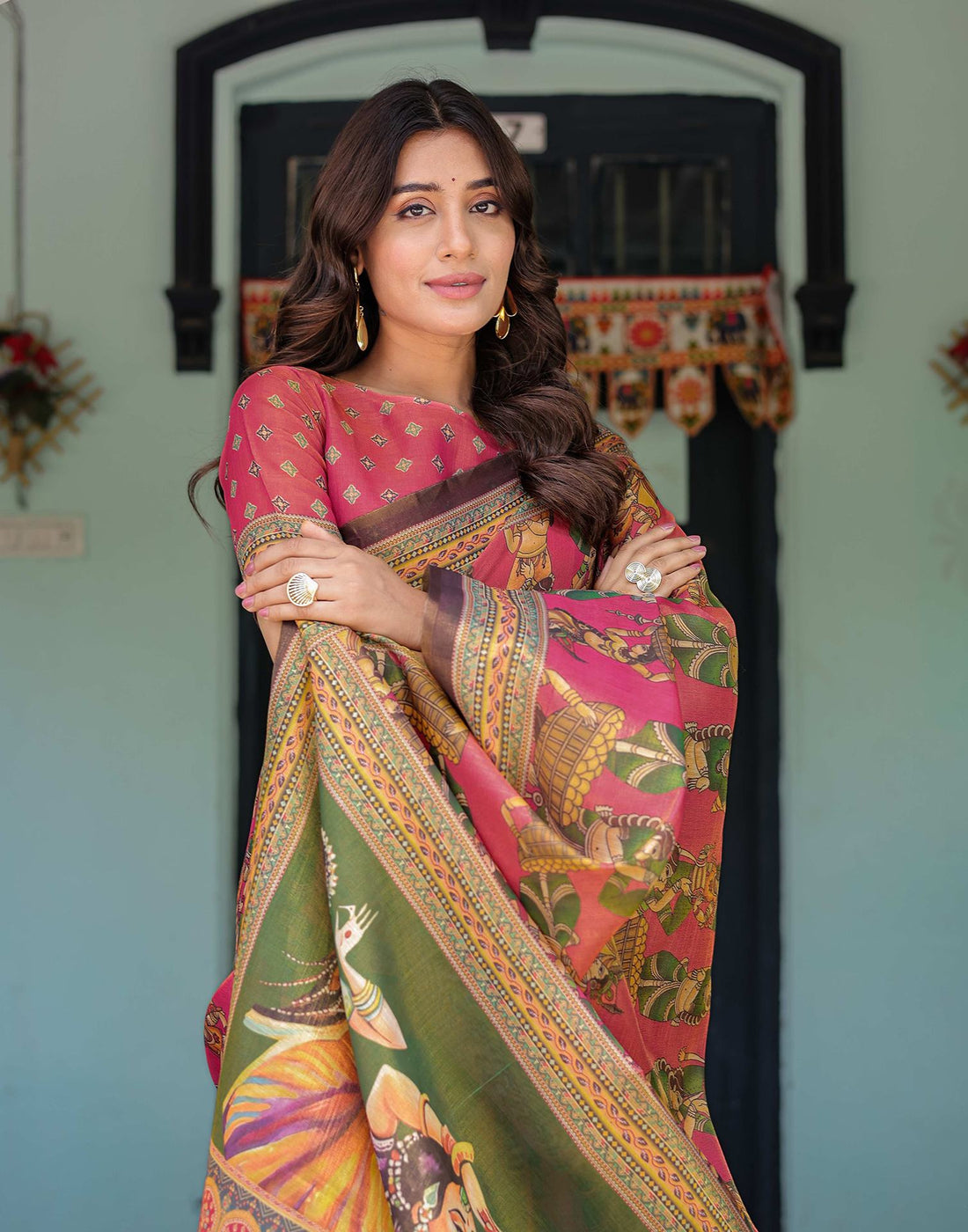 Pink Shimmer Silk Printed Saree