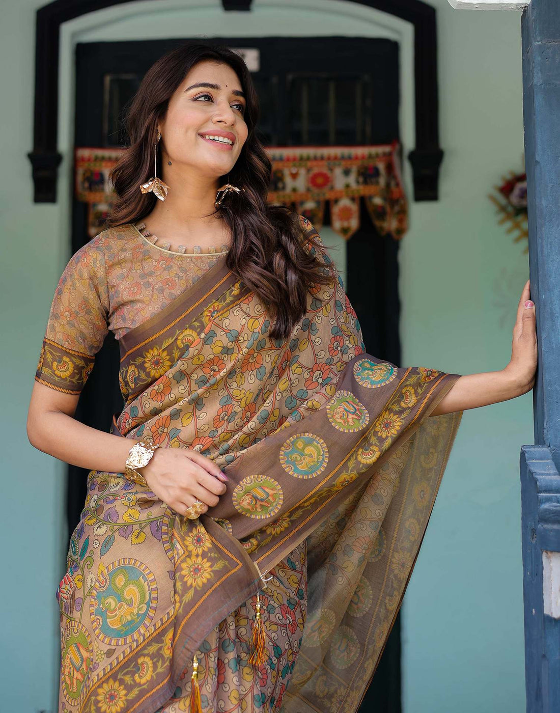 Mauve Shimmer Silk Printed Kalamkari Saree