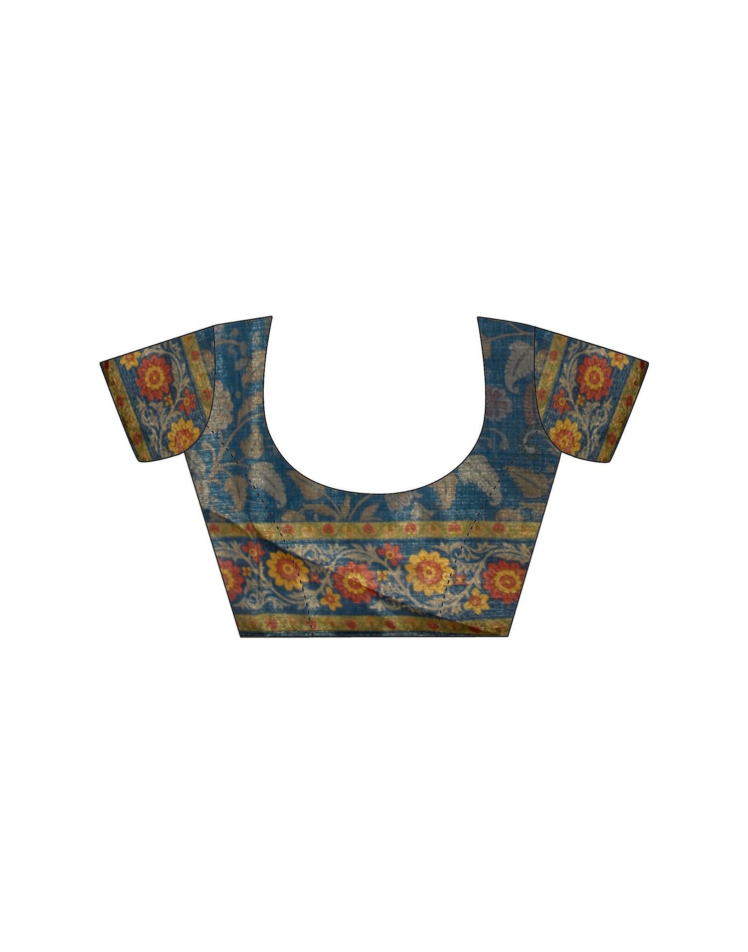 Dusty Blue Shimmer Silk Printed Kalamkari Saree