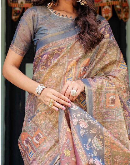 Multicoloured Shimmer Silk Printed Saree