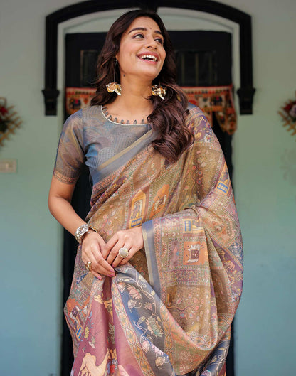 Multicoloured Shimmer Silk Printed Saree