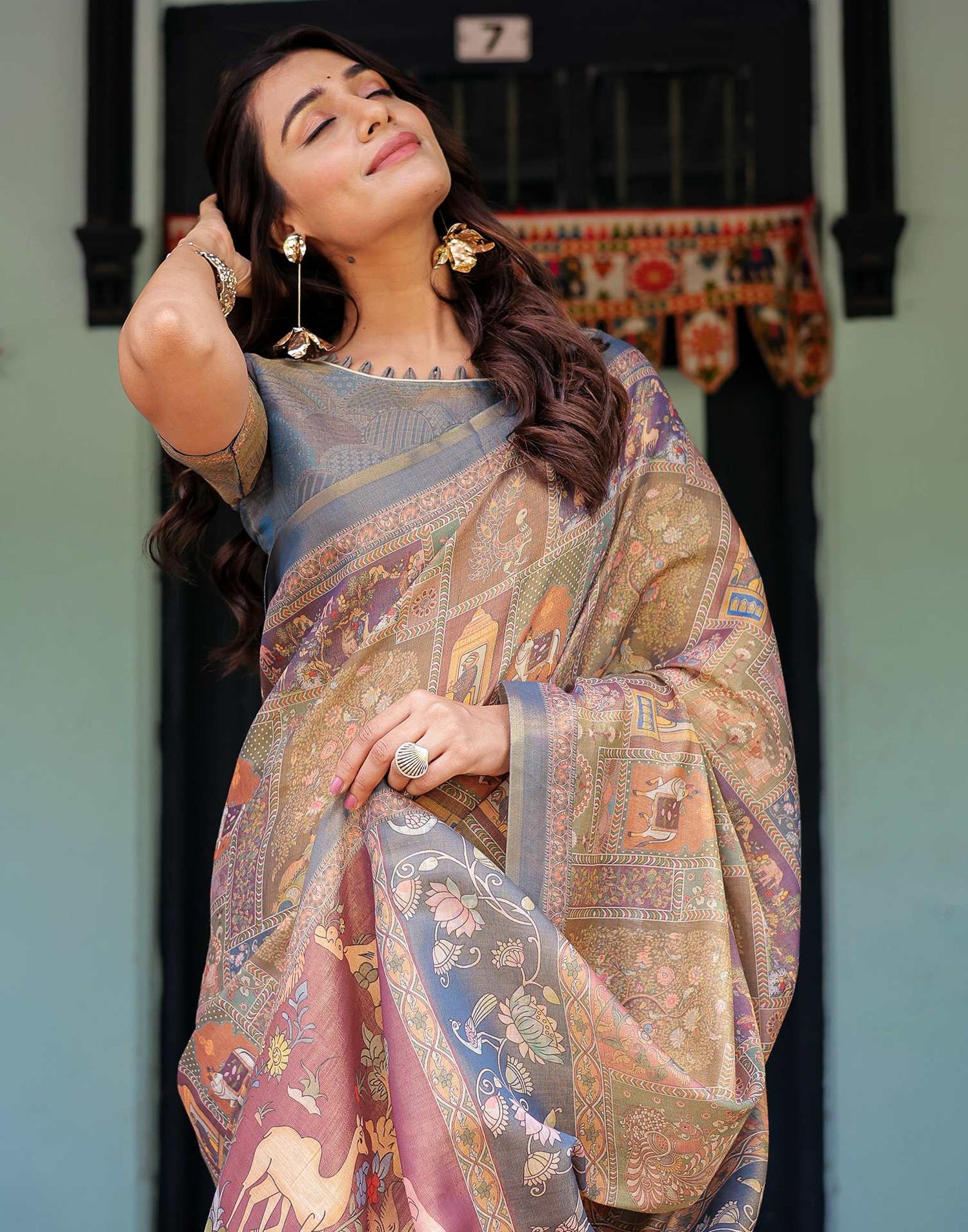 Multicoloured Shimmer Silk Printed Saree