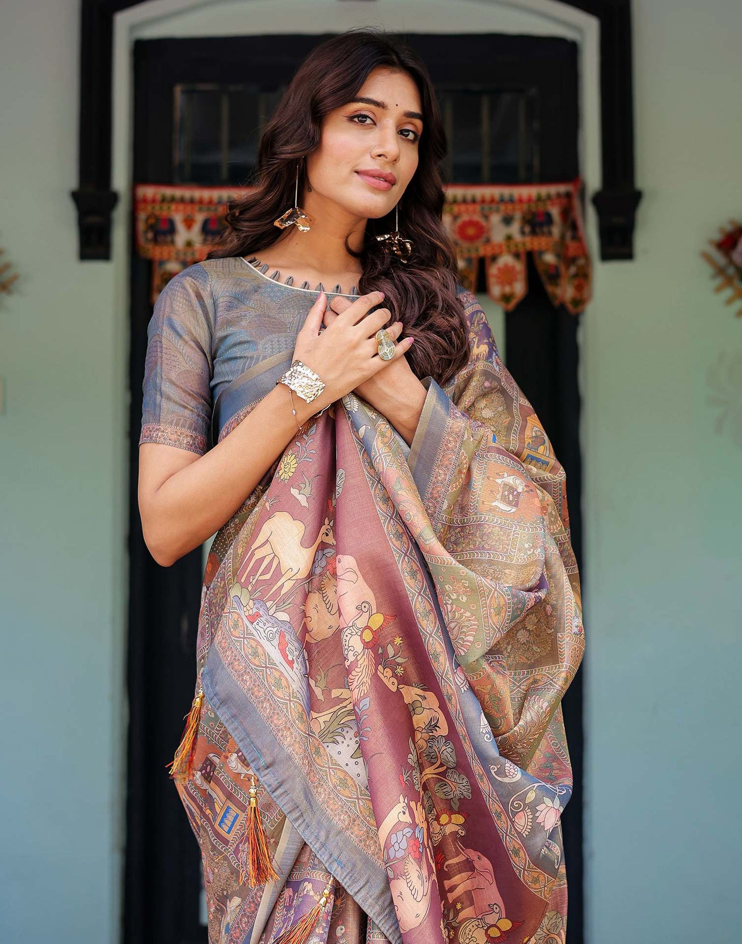 Multicoloured Shimmer Silk Printed Saree