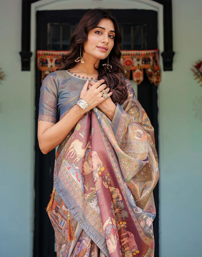Multicoloured Shimmer Silk Printed Saree