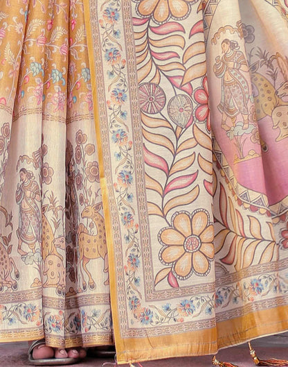 Mustard Shimmer Silk Printed Saree