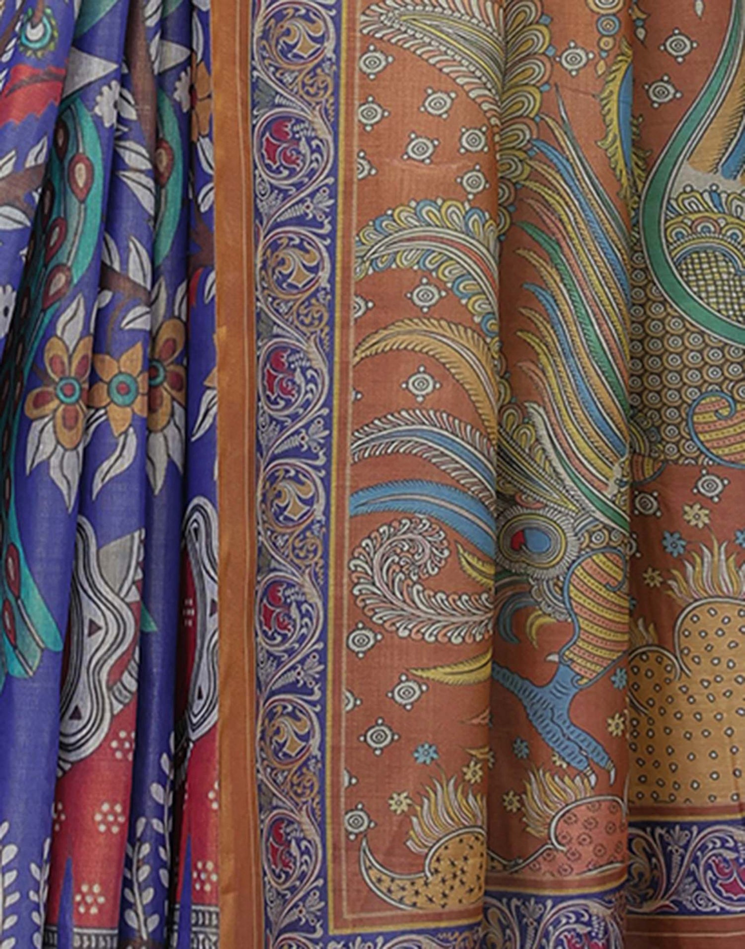 Blue Shimmer Silk Printed Kalamkari Saree