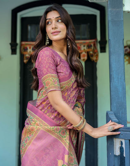 Deep Rose Pink Shimmer Silk Printed Saree