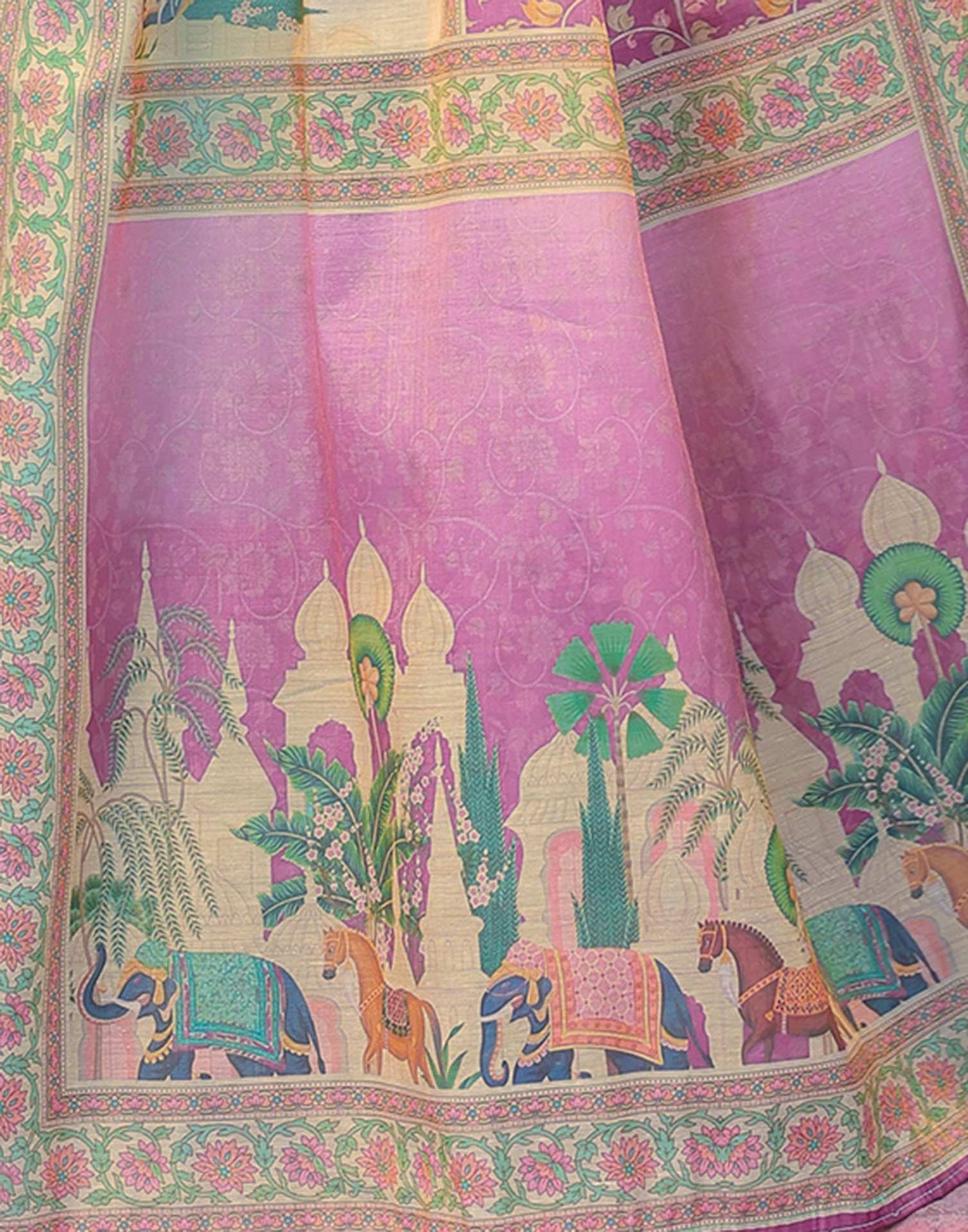 Deep Rose Pink Shimmer Silk Printed Saree