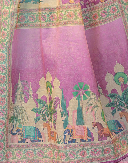 Deep Rose Pink Shimmer Silk Printed Saree