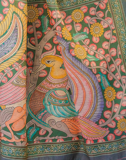 Beige Shimmer Silk Printed Saree