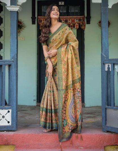 Beige Shimmer Silk Printed Saree