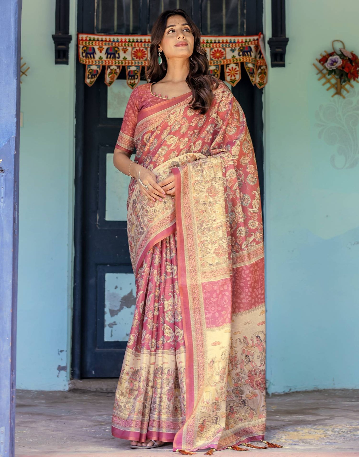 Light Maroon Shimmer Silk Printed Saree