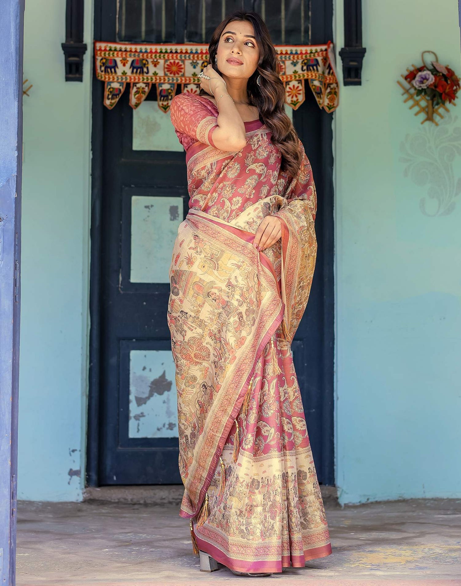Light Maroon Shimmer Silk Printed Saree