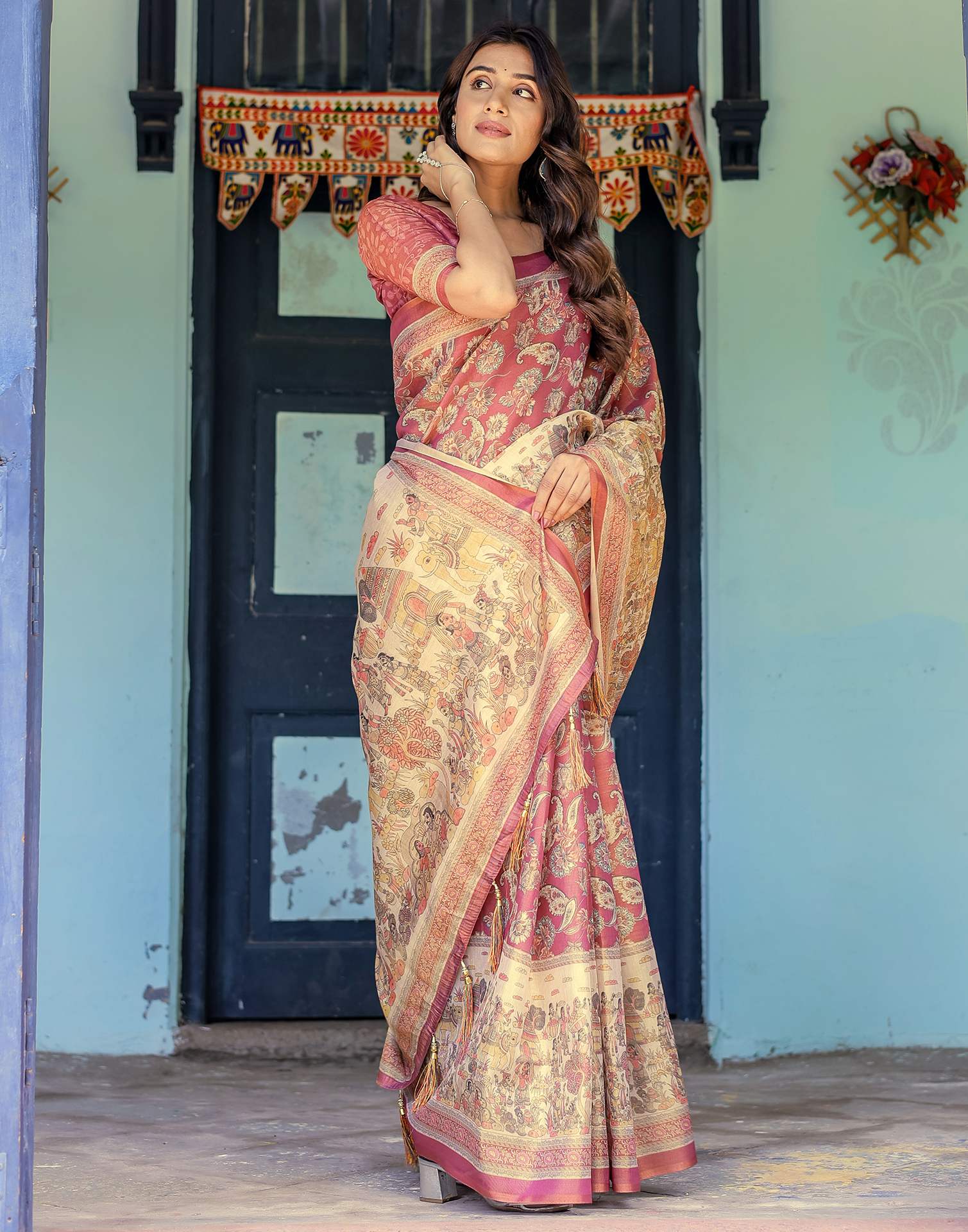 Light Maroon Shimmer Silk Printed Saree