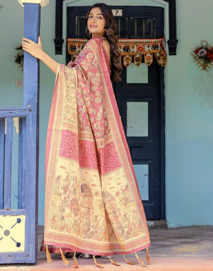 Light Maroon Shimmer Silk Printed Saree