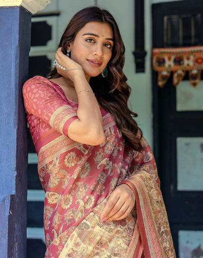 Light Maroon Shimmer Silk Printed Saree