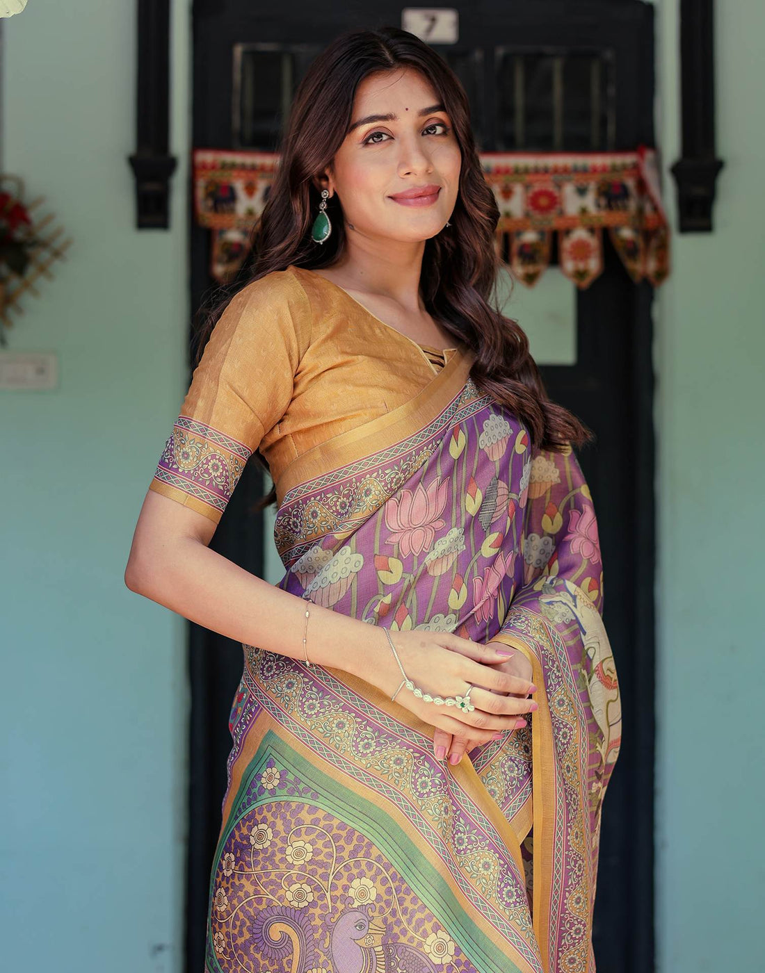 Purple Shimmer Silk Printed Kalamkari Saree