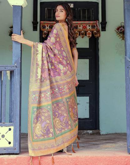 Purple Shimmer Silk Printed Kalamkari Saree