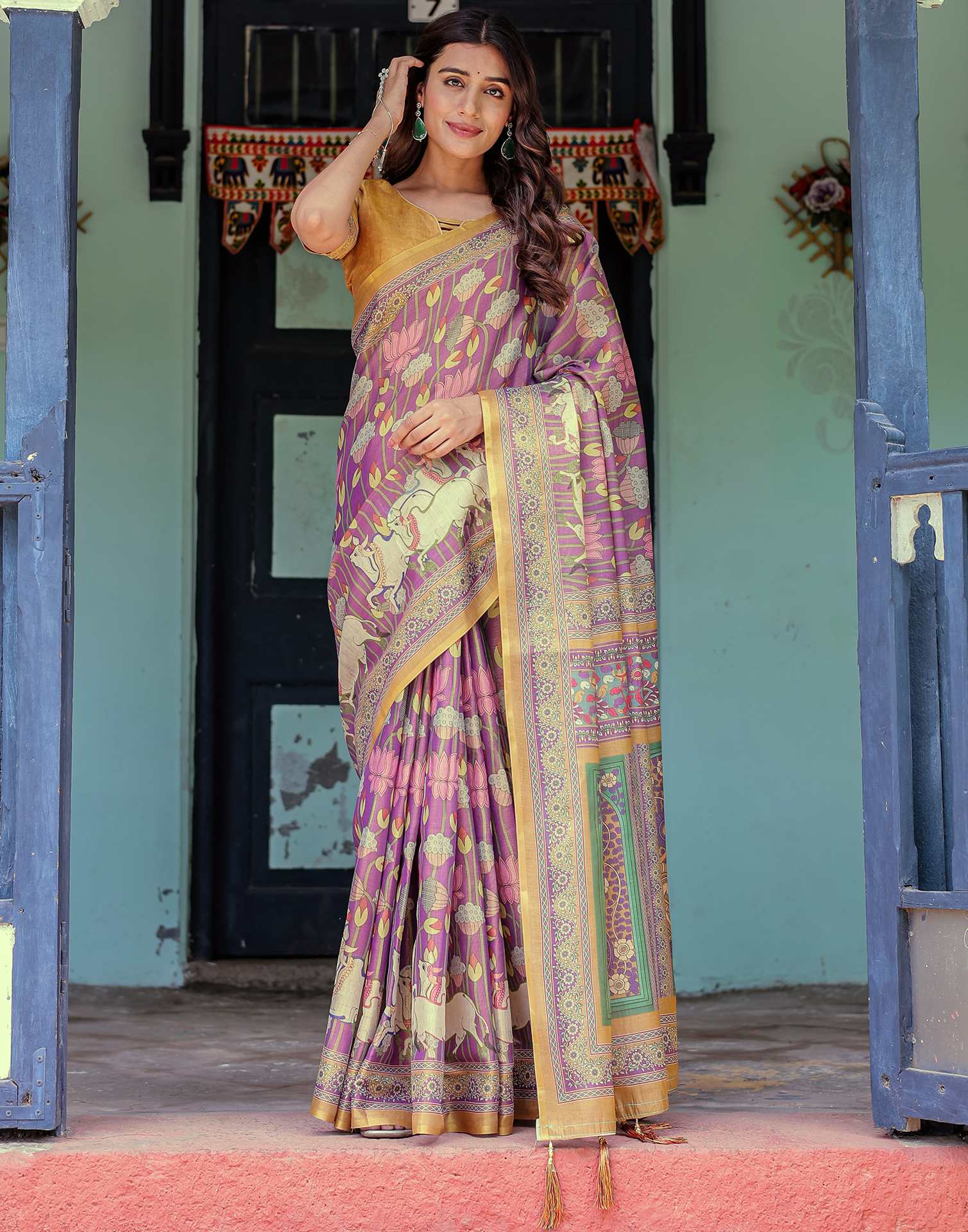 Purple Shimmer Silk Printed Kalamkari Saree