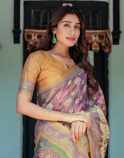 Purple Shimmer Silk Printed Kalamkari Saree