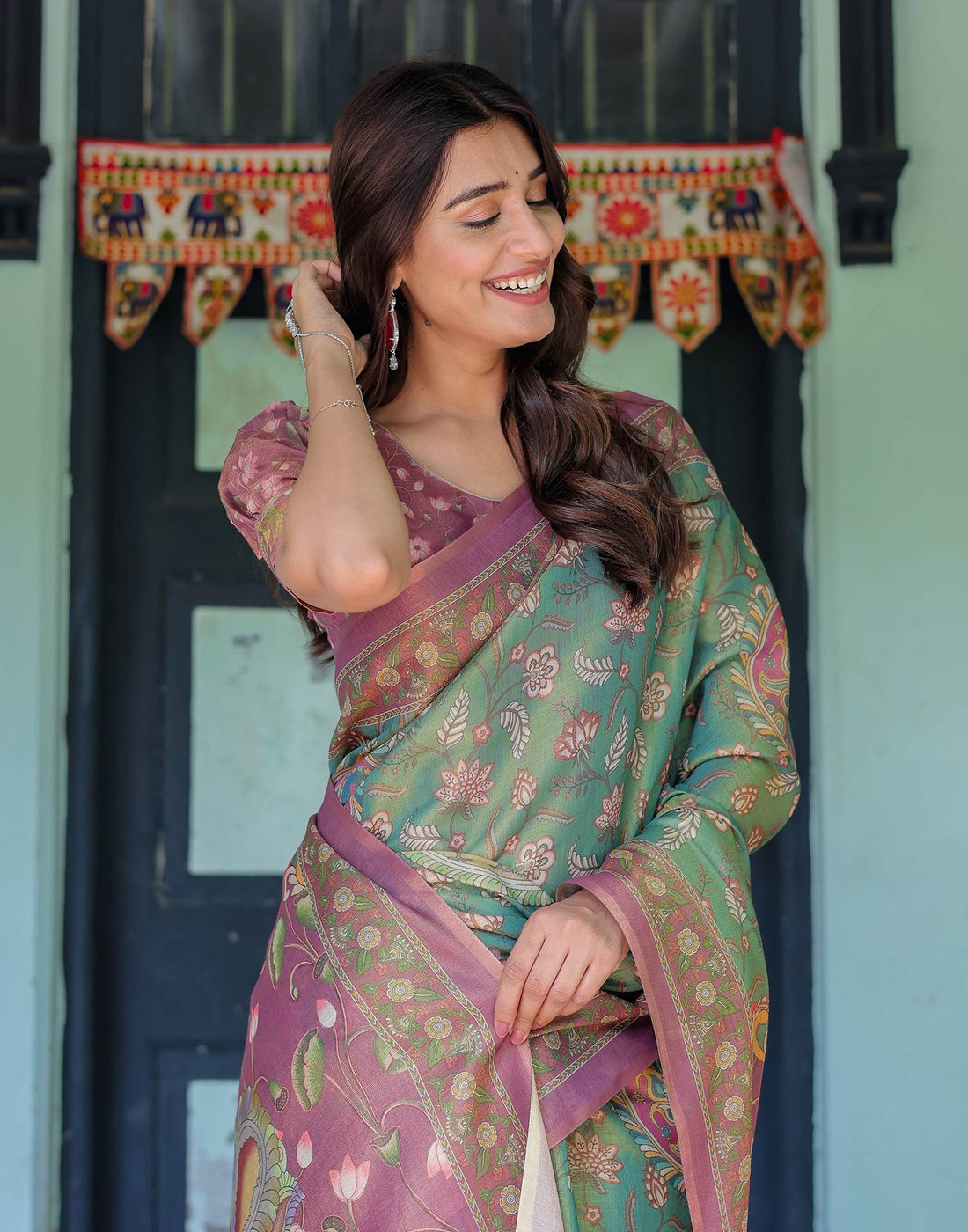 Green Shimmer Silk Printed Saree