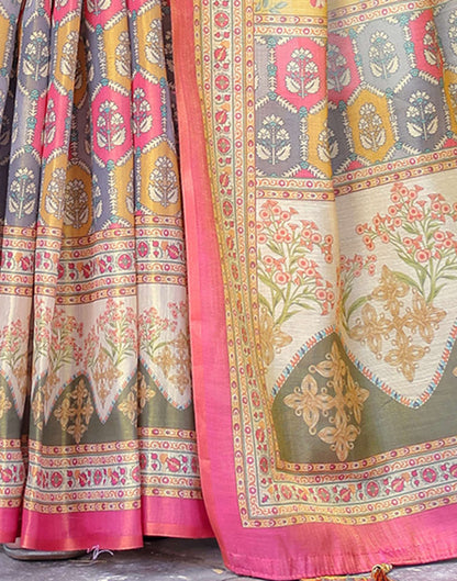 Yellow Shimmer Silk Printed Saree