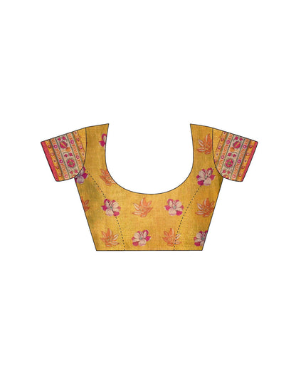 Yellow Shimmer Silk Printed Saree