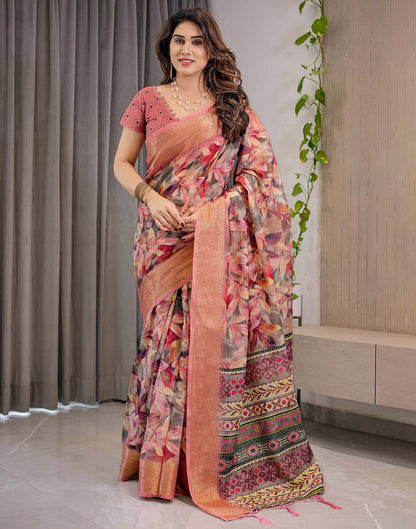 Dusty Pink Linen Printed Saree
