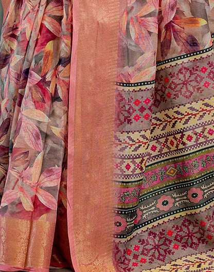 Dusty Pink Linen Printed Saree