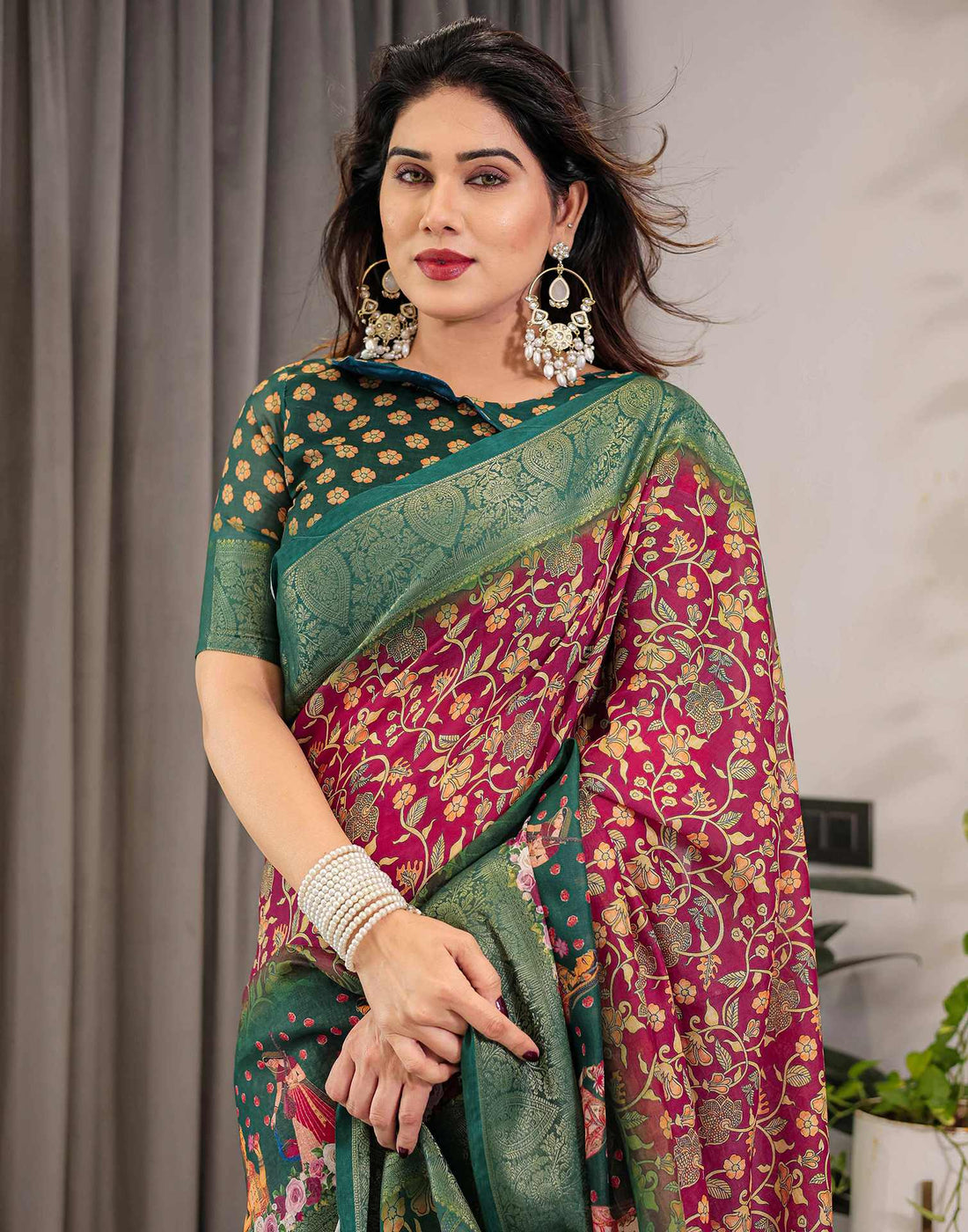 Red Linen Printed Saree