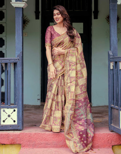 Dull Purple Shimmer Silk Printed Saree