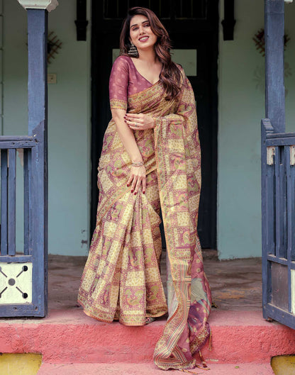 Dull Purple Shimmer Silk Printed Saree