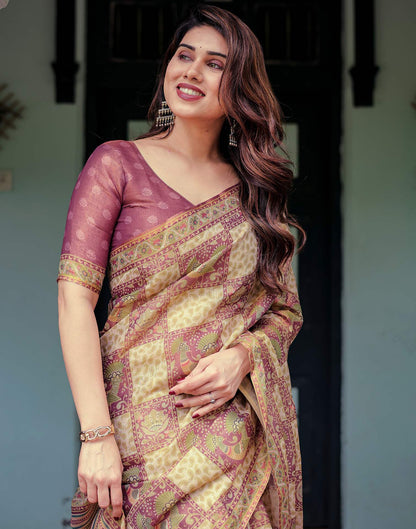 Dull Purple Shimmer Silk Printed Saree