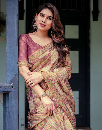 Dull Purple Shimmer Silk Printed Saree