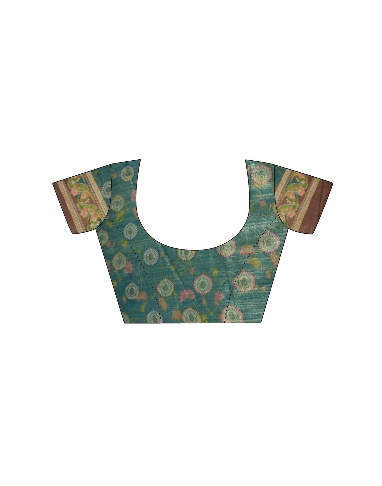 Teal Green Shimmer Silk Printed Kalamkari Saree