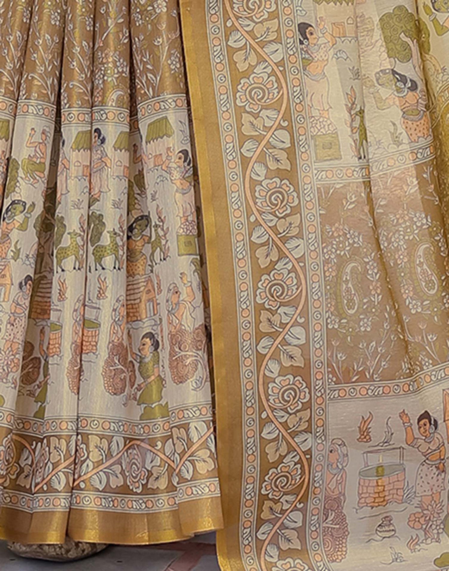 Mustard Shimmer Silk Printed Saree