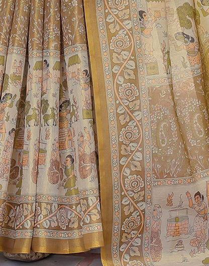 Mustard Shimmer Silk Printed Saree