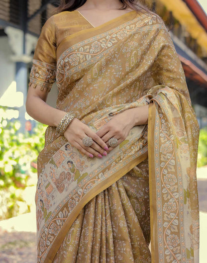Mustard Shimmer Silk Printed Saree