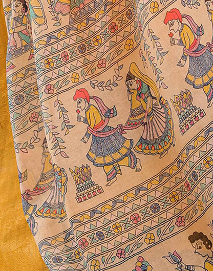 Yellow Linen Printed Saree