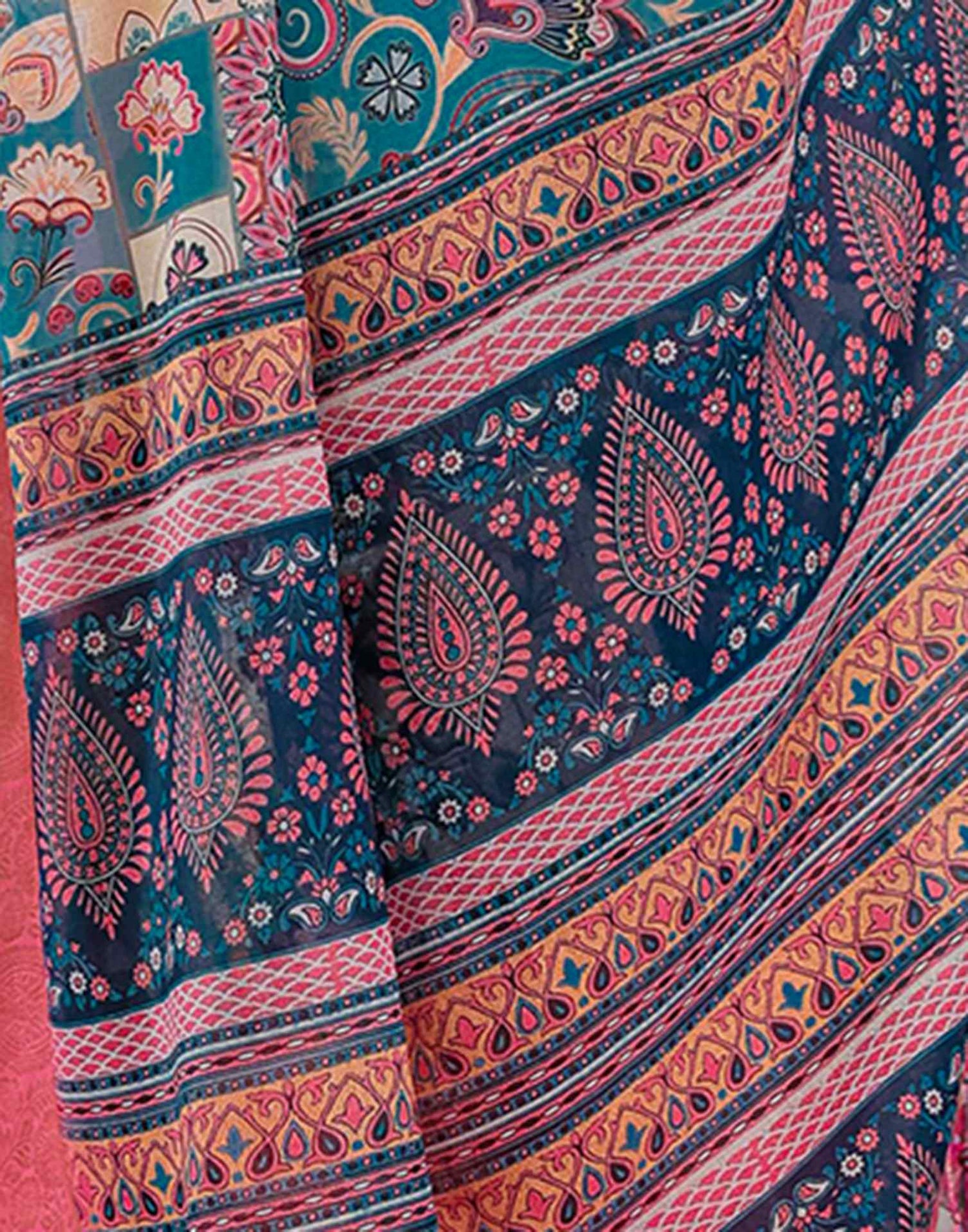 Navy Blue Linen Printed Saree