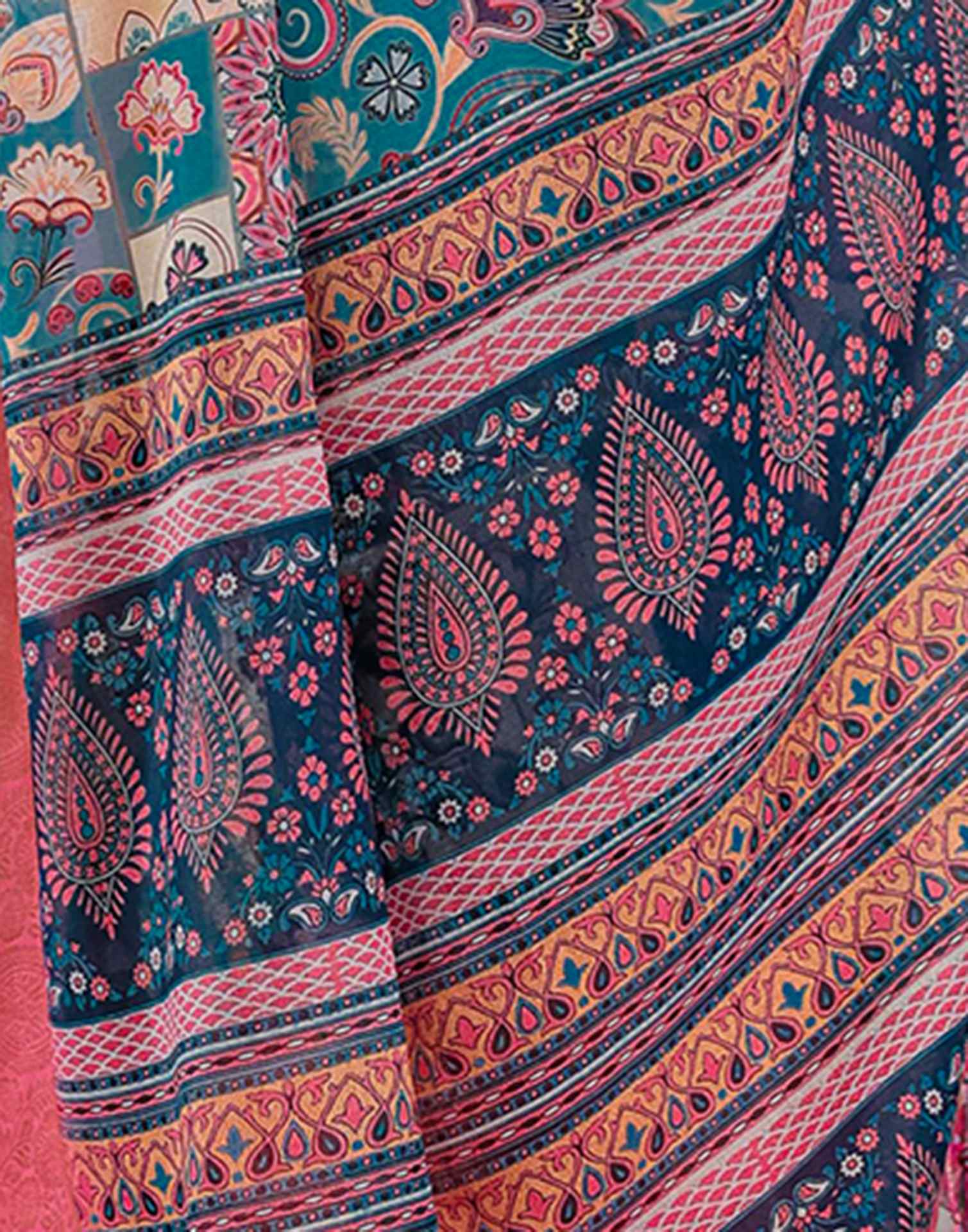 Navy Blue Linen Printed Saree