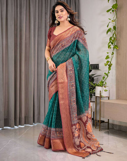 Green Linen Printed Saree