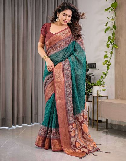 Green Linen Printed Saree